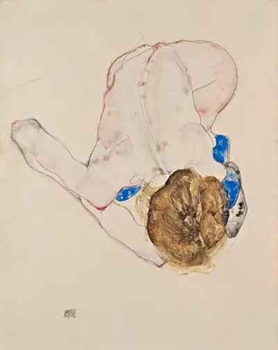 Nude with Blue Stockings, Bending Forward Egon Schiele
